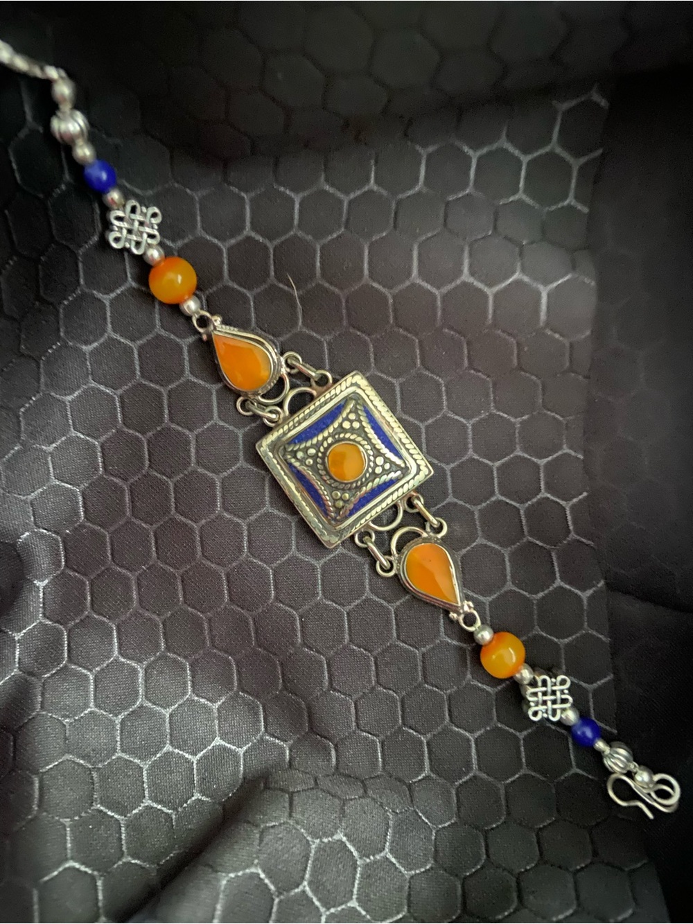 📿Artisan Tibetan Silver Orange Bead Pendant Bracelet
